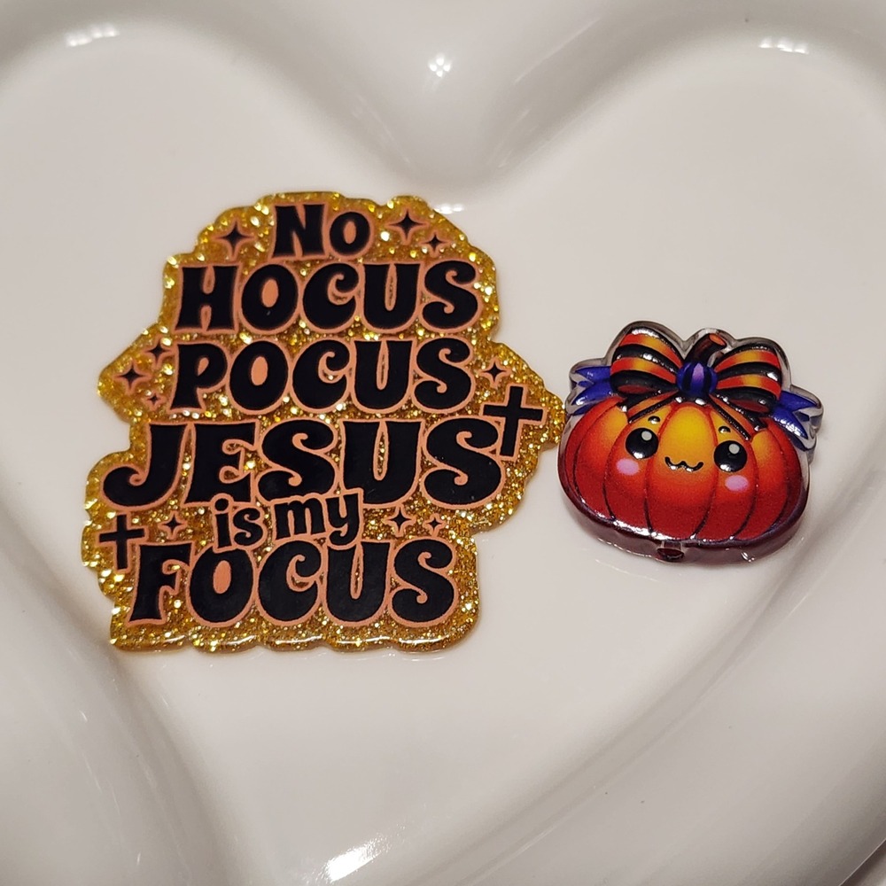 Jesus Is My Focus Flatback Focal Bead Beaded Pen Badge Keychain Halloween
